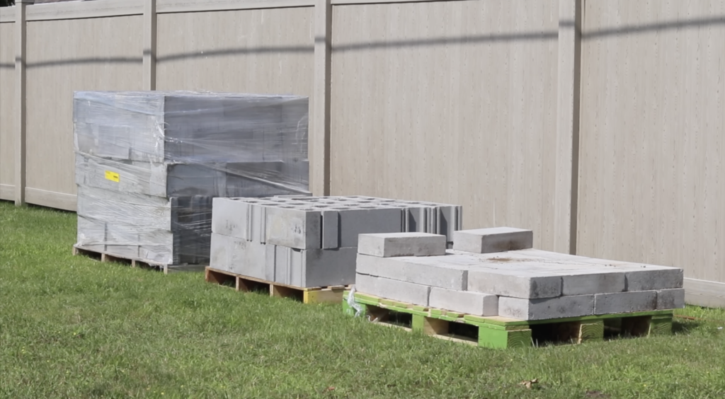 all of the cinder blocks after having been delivered